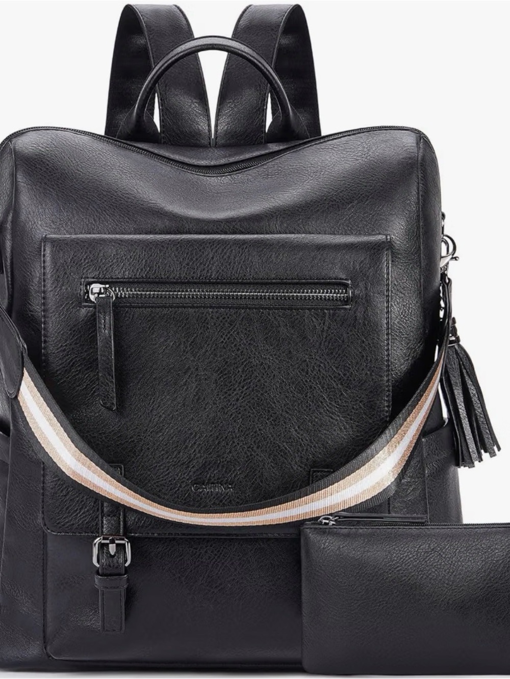 Caitina Black Leather Backpack Purse